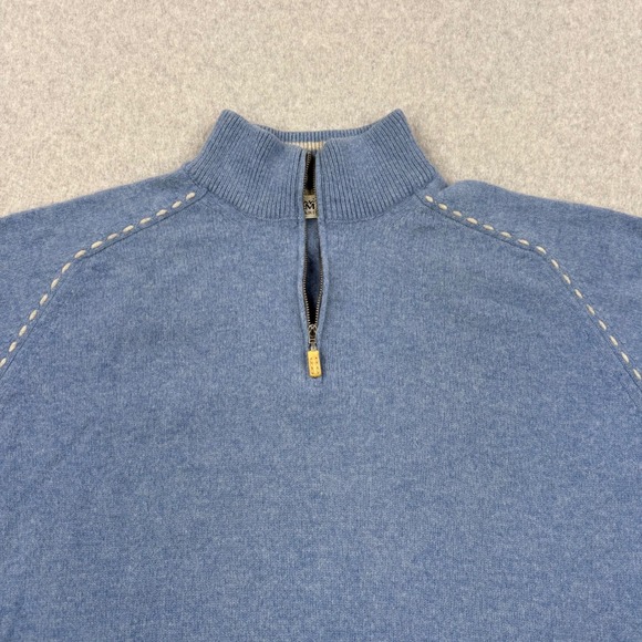 Monsieur Balmain Sweater Mens 52 Blue Wool Cashmere Quarter Zip Made in Italy - Picture 2 of 12